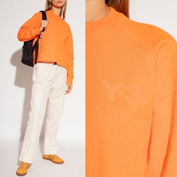 Y-3 Logo Crewneck Crop Sweatshirt in Yellowish Orange XS - Picture 2 of 10